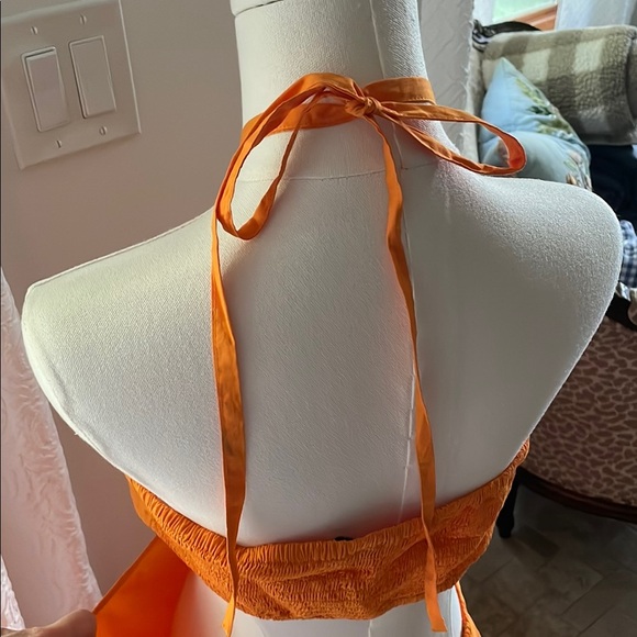 Topshop Cotton Poplar Maxi Orange Cutout Vacation Dress NWOT Medium - Picture 8 of 10